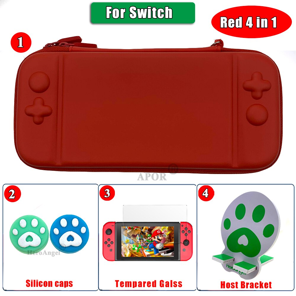 4 in 1 Gioco sacchetto di Immagazzinaggio del Sacchetto Duro di Accessori Da Viaggio Trasporta il Sacchetto di Caso per Nintendo Switch per NS Nintend Interruttore Dello Schermo caso della protezione: Red