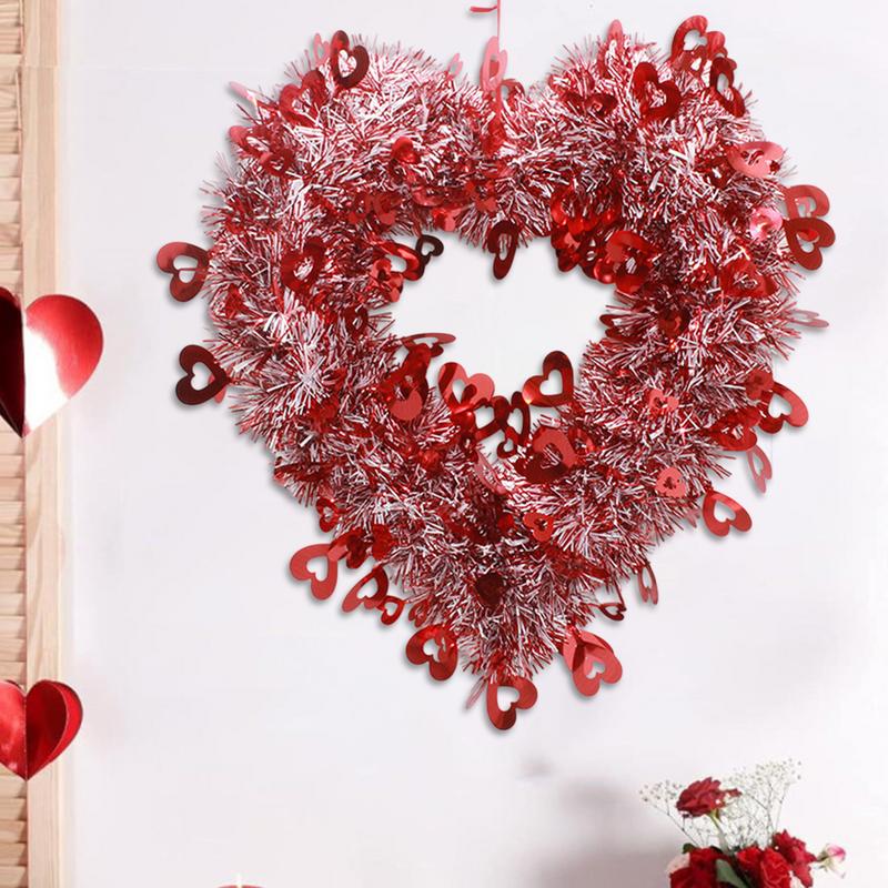 Corona de corazón de San Valentín, corona de puerta Artificial, corona de San Valentín en forma de corazón rojo, decoración romántica para el hogar