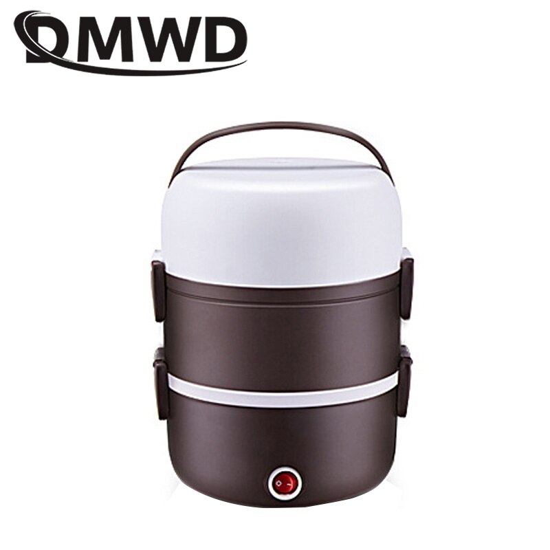 DMWD Electric 2L mini rice cooker stainless steel 2/3 layers food warmer steamer portable automatic heating insulation lunch box