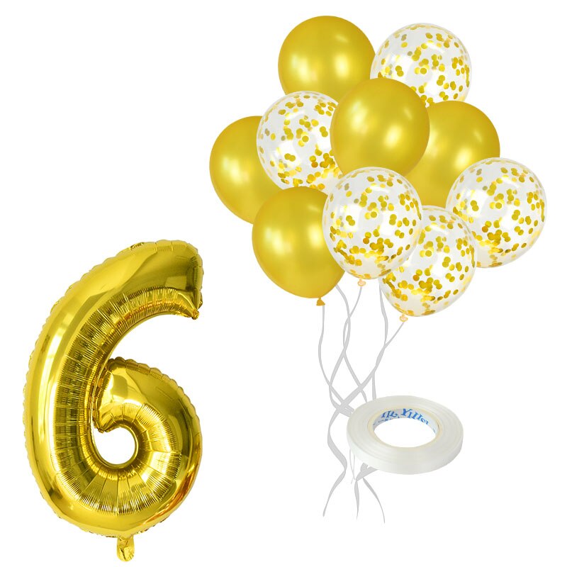 12Pcs/lot Rose Gold Number Foil Balloons Happy Birthday Balloons Baby Shower Kids 1st Birthday Party Decorations Number Balloons: gold-6