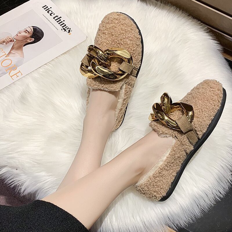 Frauen Schuhe Herbst Runde Zehe Halbschuhe Pelz Modis Unterhose-an lässig Weibliche Turnschuhe Herbst Winter Mokassin Unterhose Auf neue Herde