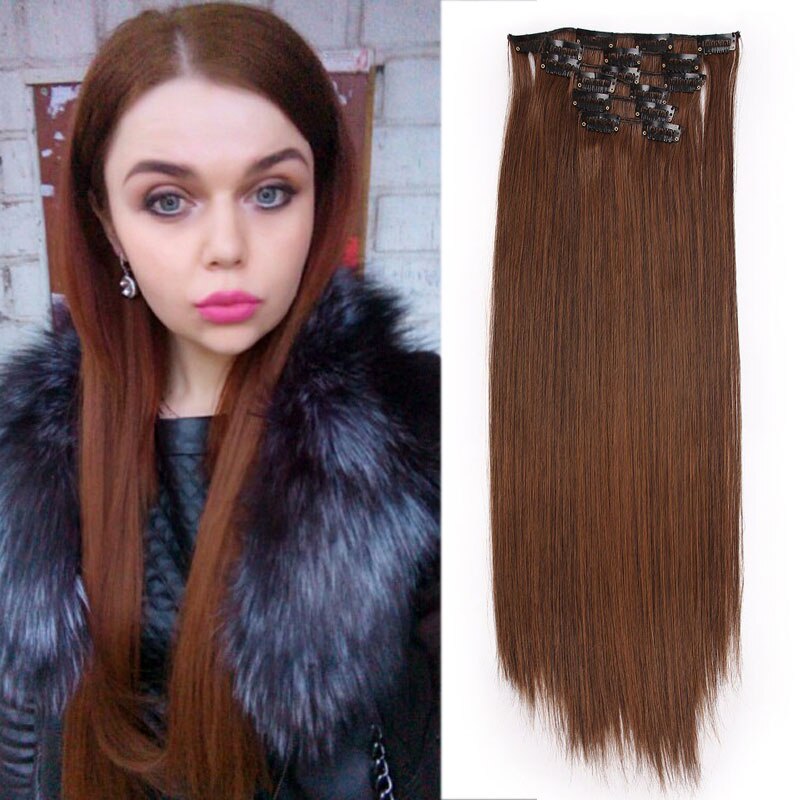 BEAUTY PROS Long ombre Straight Clip In Hair Extensions 16Clips Full Head Synthetic Hair Extension 22'' Available Heat Resistant