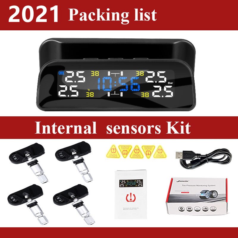 Auto Tpms Met Klok Tool Intelligent Solar Tpms Auto Bandenspanning 4 Sensoren Binnen Of Externe Sensor Temperatuur alert: Internal Sensors