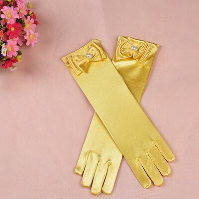 neue handschuhe für mädchen Lange prinzessin handschuhe mädchen hochzeit kleid handschuh bogen kostüm zubehör Satin- handschuhe geburtstag blau: Gelb