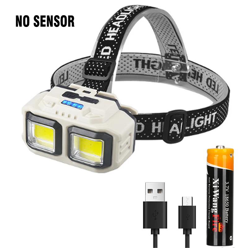 Krachtige COB LED-koplamp USB oplaadbare hoofdzaklamp Hoofdlamp 18650 batterij Waterdichte koplamp Camping Vissen Lantaarn: RGB