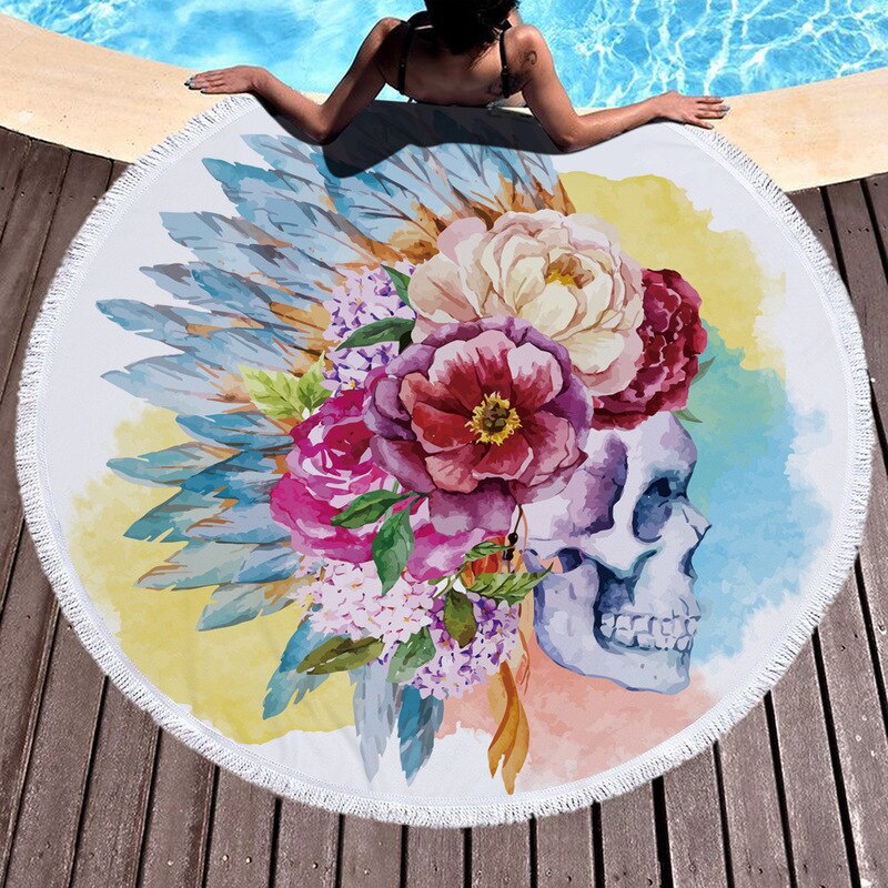 Grote Ronde Sandbeach Handdoeken Gedrukt Schedel Strandlaken Microfiber Stof Badkamer Bad Buiten Zwemmen Handdoeken Wandelen Serviette
