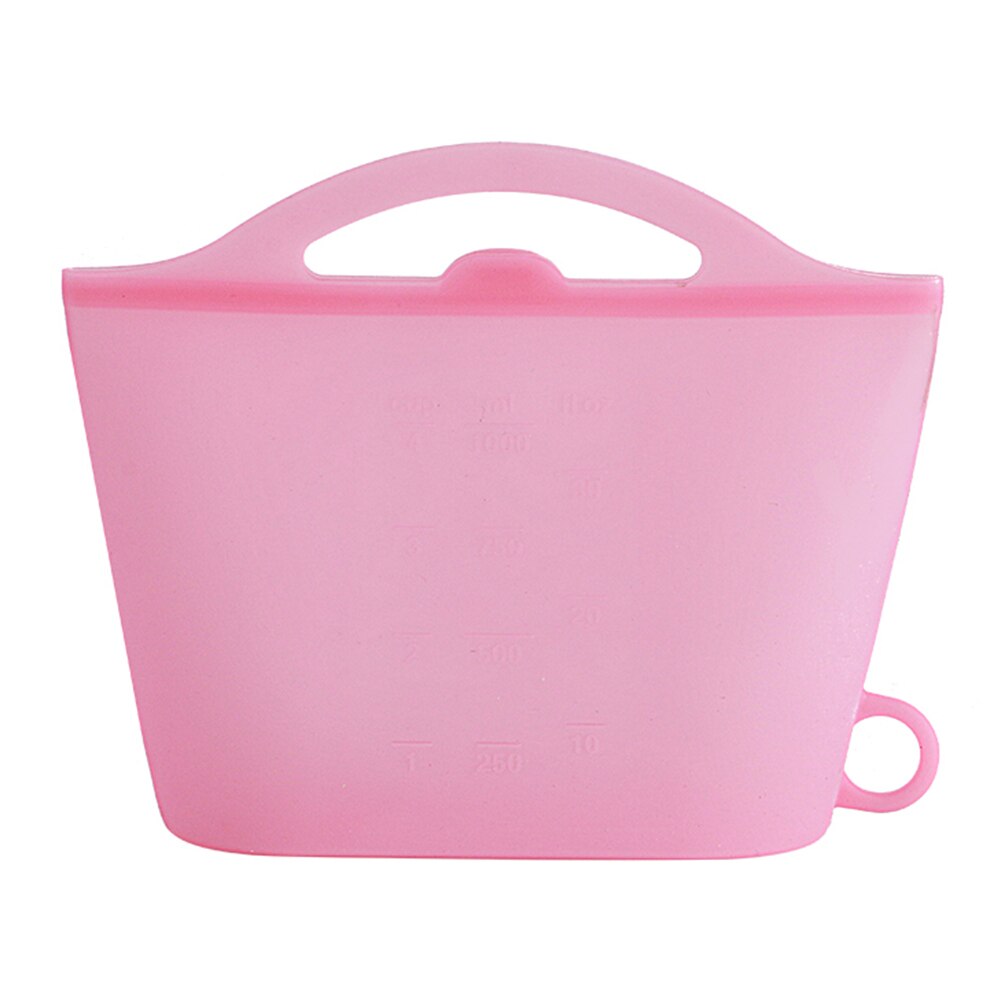 Bolsa de silicona reutilizable con cierre Ziplock para almacenamiento de alimentos, sello hermético para microondas, bolsa de almacenamiento manual, 1 Uds.: Pink