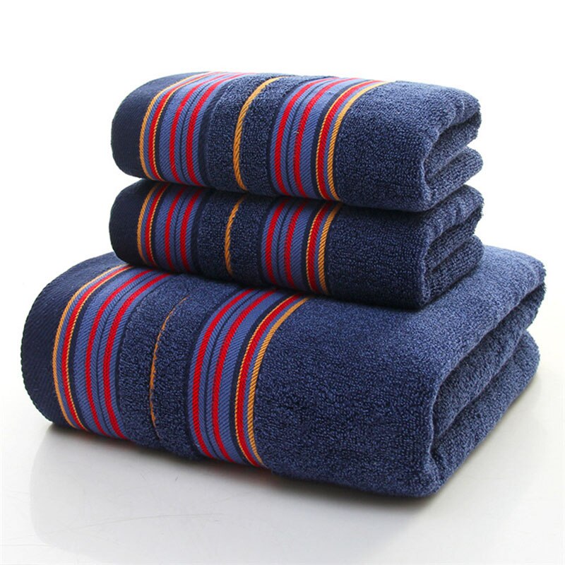 Giantex 3-Stuks Katoenen Handdoek Set Badkamer Super Absorberende Badhanddoek Gezicht Handdoeken Voor Volwassenen Serviette De Bain Toallas recznik: Blauw