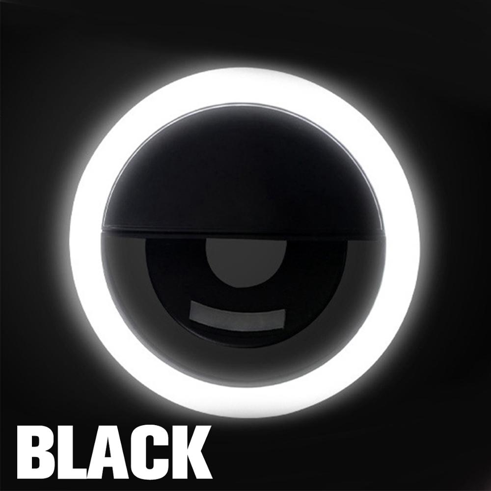 Selfie ring ljus nyhet smink belysning led selfie lampa mobiltelefoner foto nattlampa led spegel neon skylt selfie ring: Svart