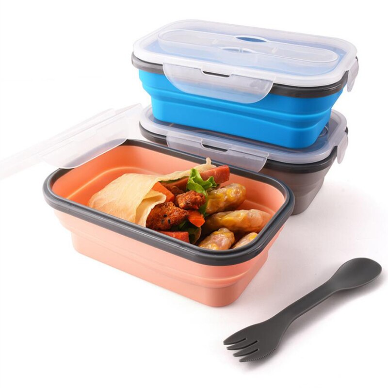 900Ml Siliconen Folding Lunch Box Inklapbare Draagbare Bento Box Magnetron Servies Voedsel Container Kom Voor Kinderen Volwassen Trip