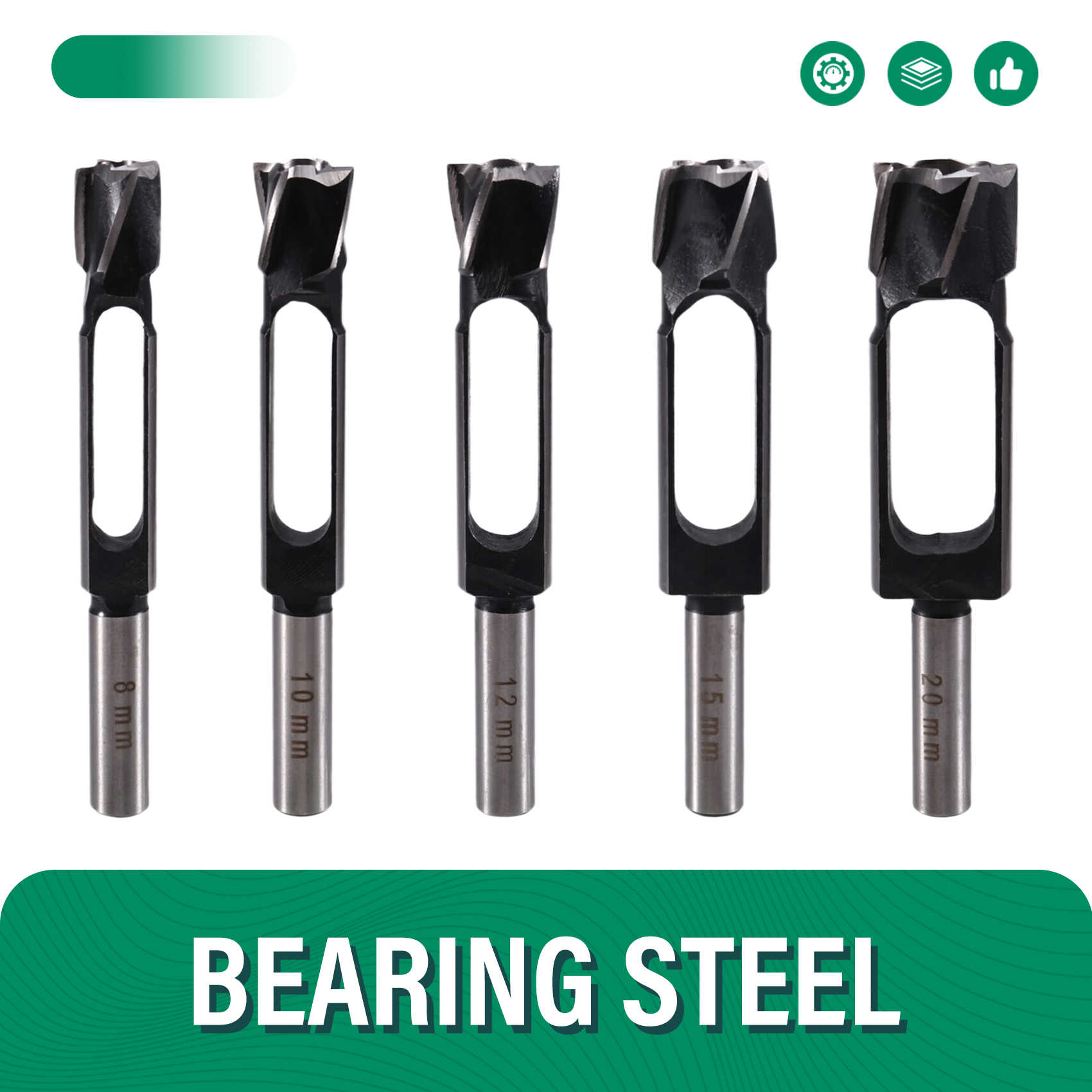 BSEVB-conjunto de 5 brocas de espiga para madeira, aço de alta velocidade, cortador de barra redonda de 8-20 mm para trabalhar madeira