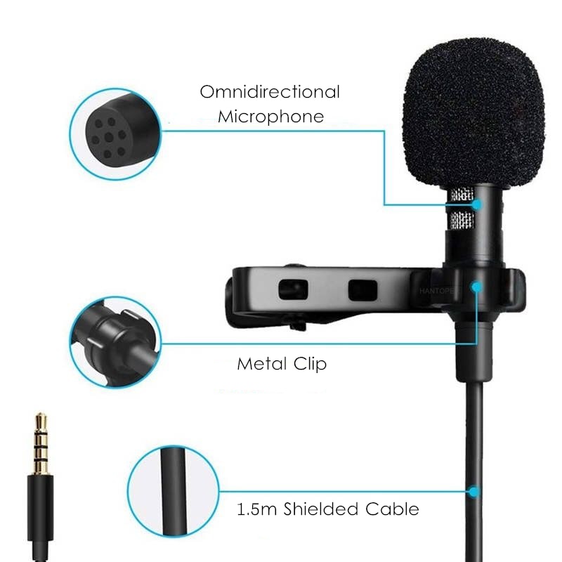 1.5m mini microfono Lavalier portatile a condensatore clip-in poi risvolto Mic cablato Mikrofo/Microfon per telefono per PC portatile