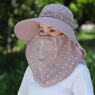 Ploermin beschermkap zomer zonnehoeden dames nek gezicht zonnebrandcrème brede rand ademend vissershoed zonnemasker pet buiten: Donkere koffie