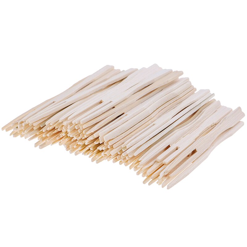 Bamboo Fruit Forks Beige 9cm Length Cocktail Fruit Picks Skewers Sticks Party Dessert Utensil Disposable Forks 100PCS