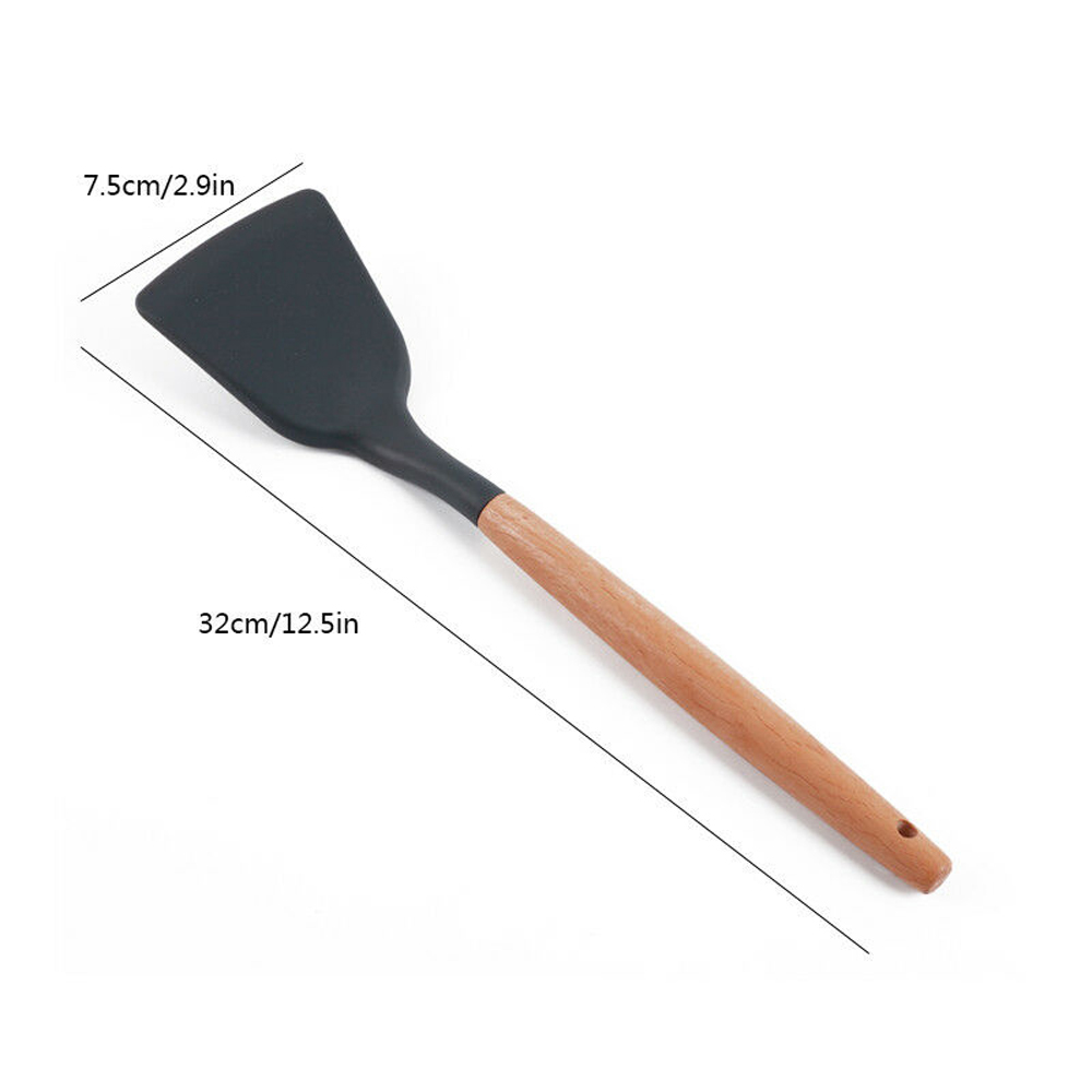 Multiple Style Wooden Handle Silicone Spatula Soup Spoon Fork Colander Shovel Cooking Utensils Kitchen Tool Suit Exquisite: Dense Shovel