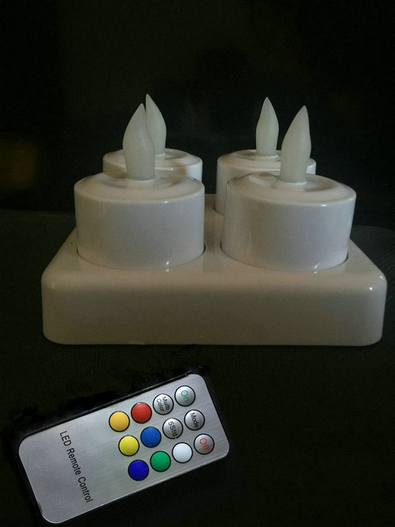 Lot de 4 télécommande led Rechargeable photophore bougies LED givré sans flamme changement de couleur bougie lampe fête mariage-multicolore