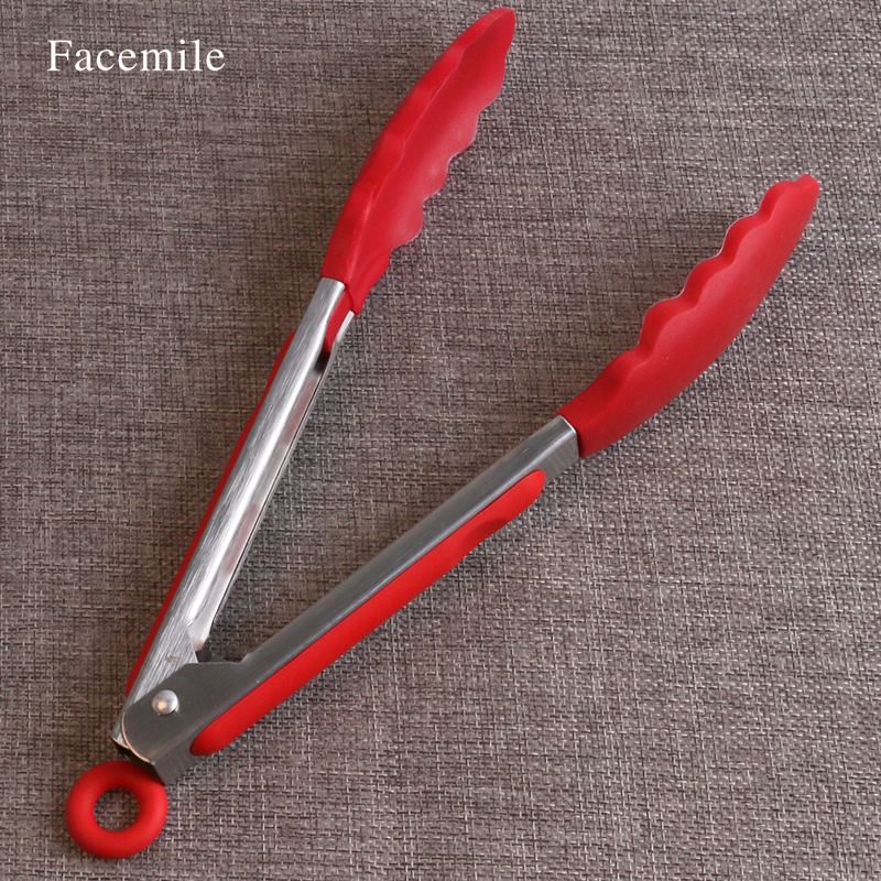 9inch 25CM Stainless Steel Utensils Kitchen Tongs Food Clip Silicone Rubber Tip Bakeware Tools Baking Accessories Green 52067