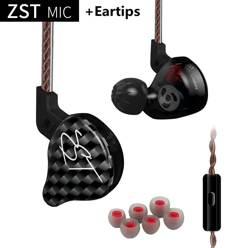 KZ-auriculares ZST DD + BA de graves pesados, cascos HiFi de 4 núcleos con Control de música, cable Bluetooth reemplazable ZSN AS10 ES4: black mic ET