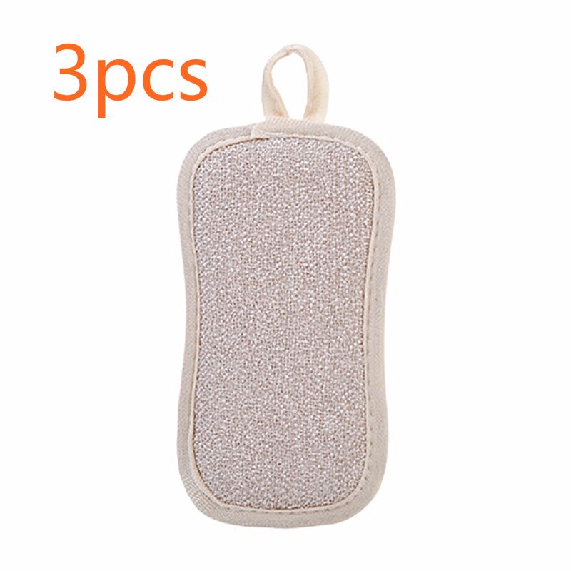 Double Sided Scouring Pad Reusable Cleaning Dish Cloth Kitchen Cleaning Tools Wipers Decontamination Dish Towels Cleaning Brush: 3pcs Beige