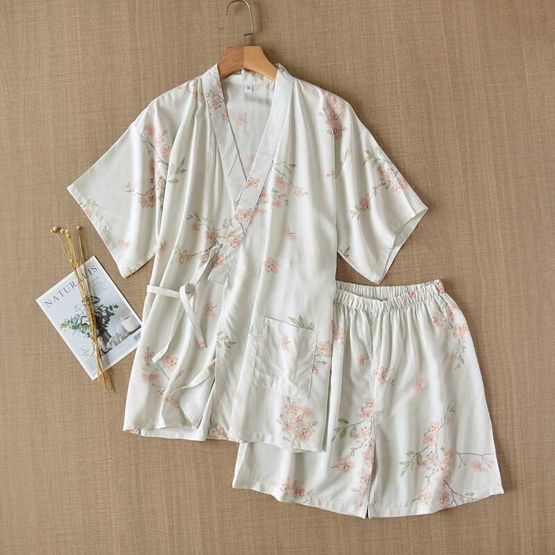 Zomer Japanse Stijl V-hals Pyjama Set Comfort Gaas Katoen Korte Mouw + Shorts 2 Stuks Homewear Vrouwen Zoete casual Wear