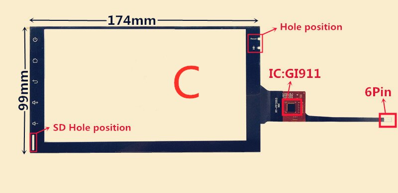7 tommer  gt911 174mm*99mm lxh 820-150- fpc lxh-tpc 0037-677-v3 digitizer bil dvd gps navigation multimedie touchskærm panel 6 ben