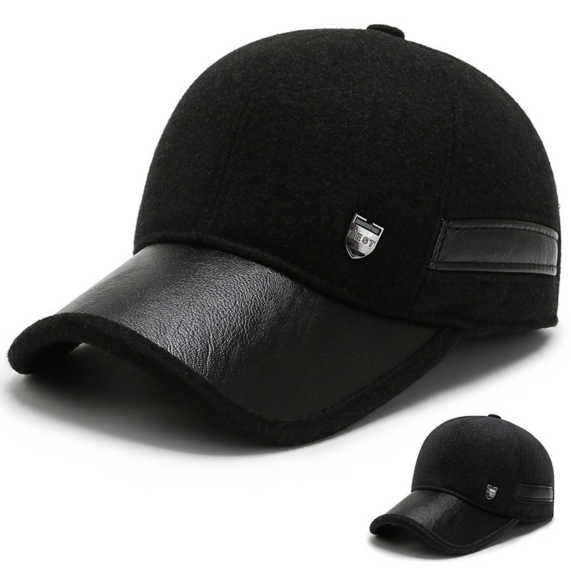 Mannen Winter Warm Baseball Caps Met Oorkleppen Winddicht Fleece Winter Oorklep Cap Piekte Baseball Cap Met Oorbeschermers Metalen Gesp