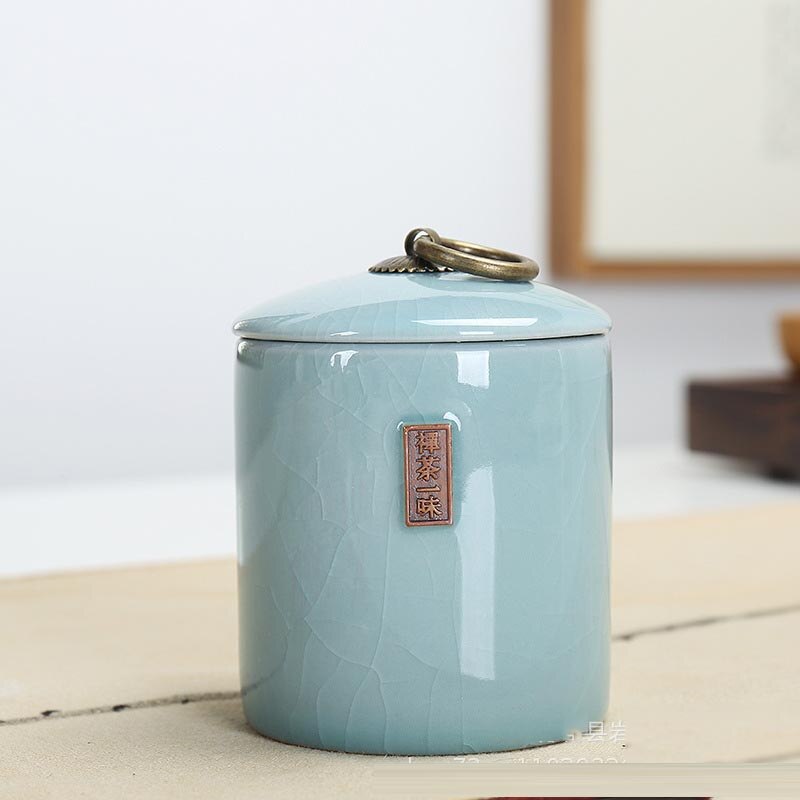 3 färger telåda keramikburk lång jing teförvaring lufttäta kannor kaffeorganisatör förvaringstankar kök matbehållare med lock: Ccyw-fenqingse