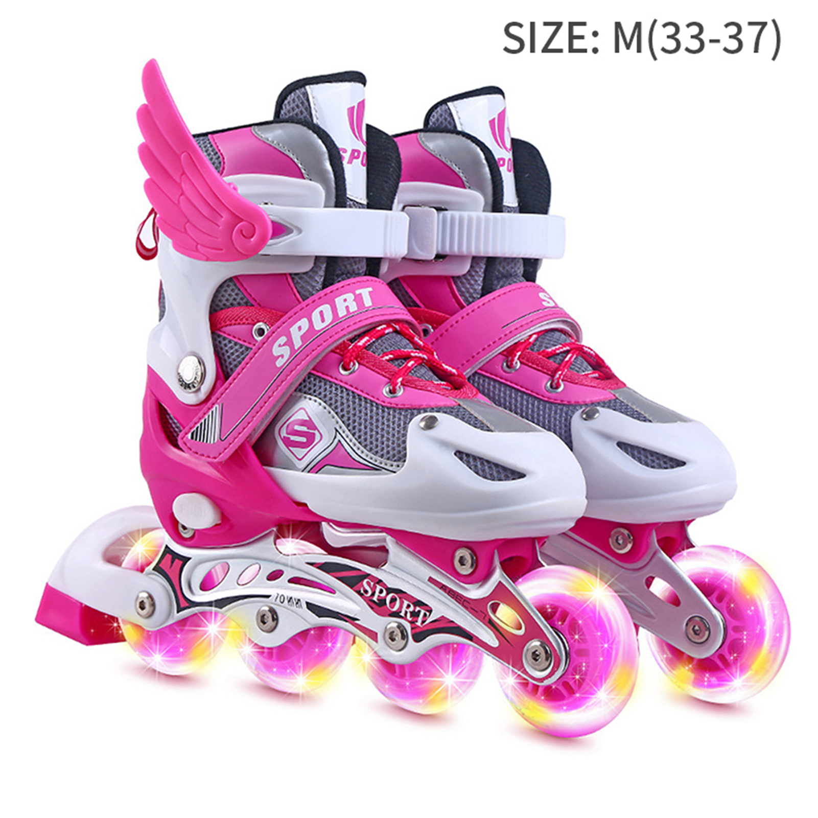 Boys Girls Kids Skates Children Roller Skates Skating Shoes Sliding Adjustable Quad Sneakers 4 Wheels 2 Row Line Outdoor: Pink / 3741