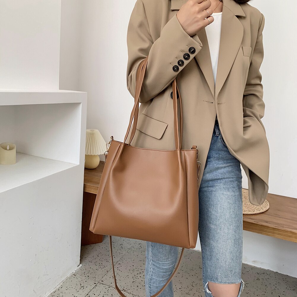 Large Capacity Soft Shoulder Bag Women Office Ladies Big Work Handbags PU Leather Tote Bags Female Crossbody