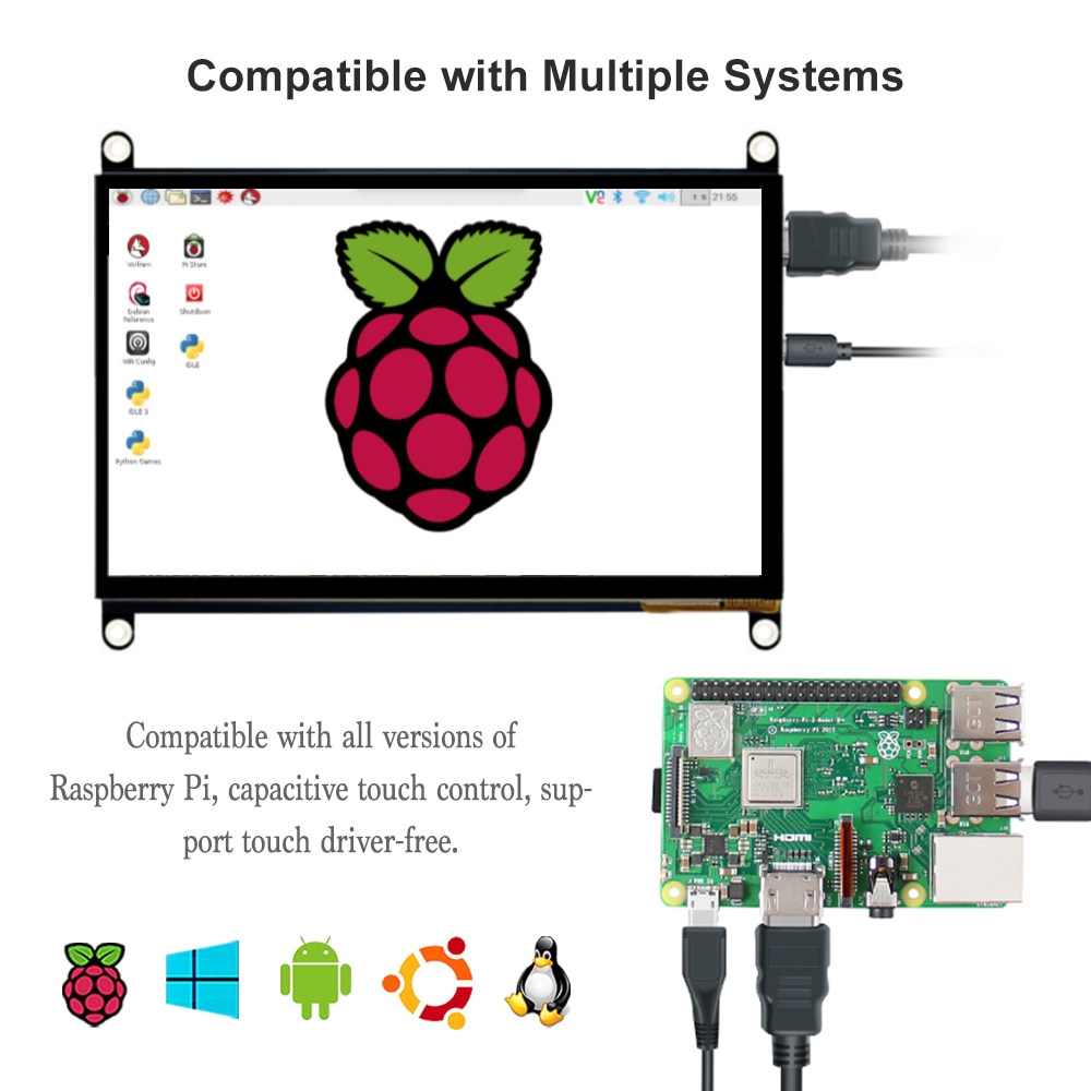 7inch Touchscreen Display Monitor, 1024x600 Touch Screen IPS Capacitive HDMI LCD for Raspberry Pi