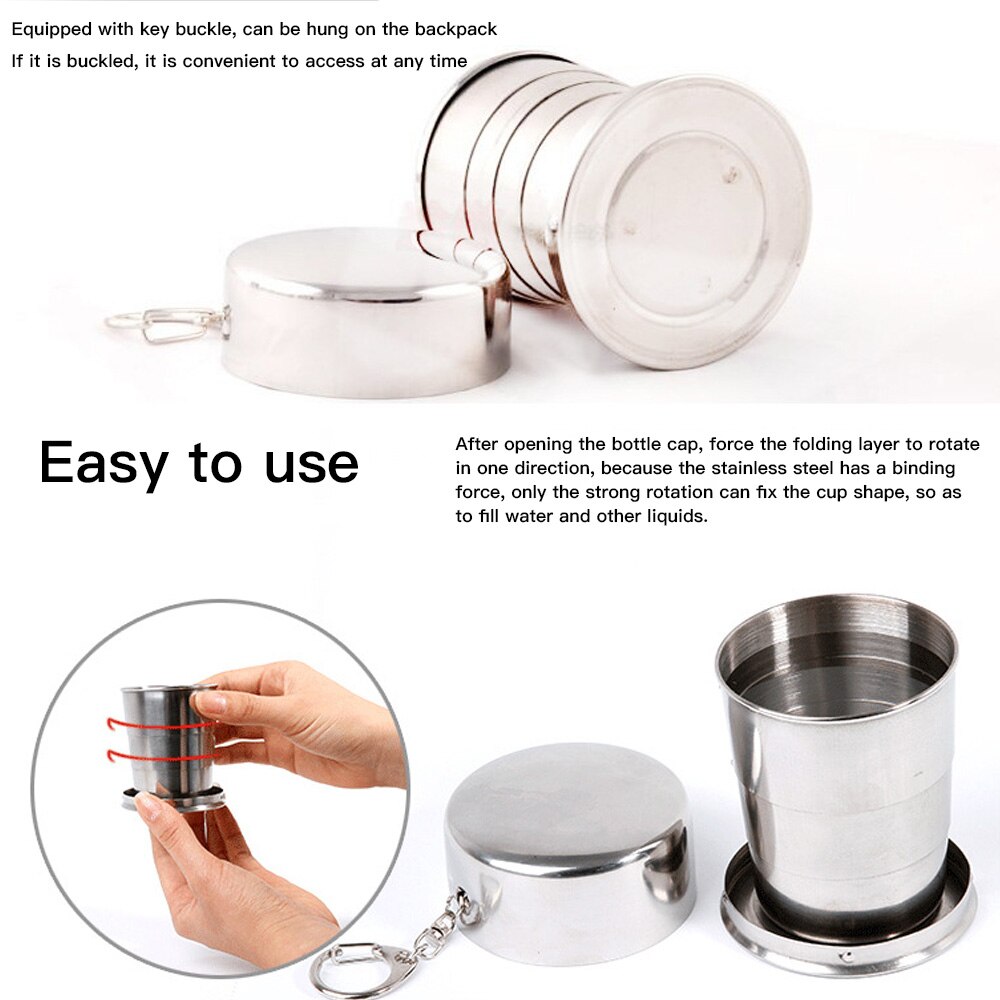 50Ml/65Ml/75Ml Rvs Folding Cup Draagbare Outdoor Reizen Camping Telescopische Cup Met Sleutelhanger water Koffie Handcup