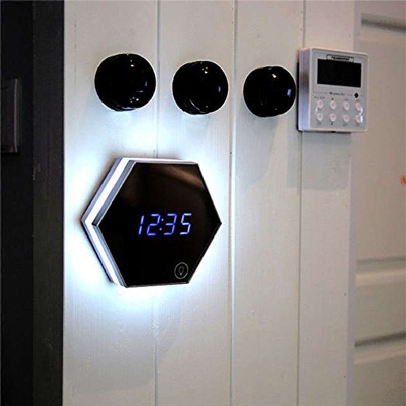 Digital Touch Sensor Wall Alarm Clock Modern Mirror LED Wake-Up Clock Multifunctional Table Clock Home Decoration Light