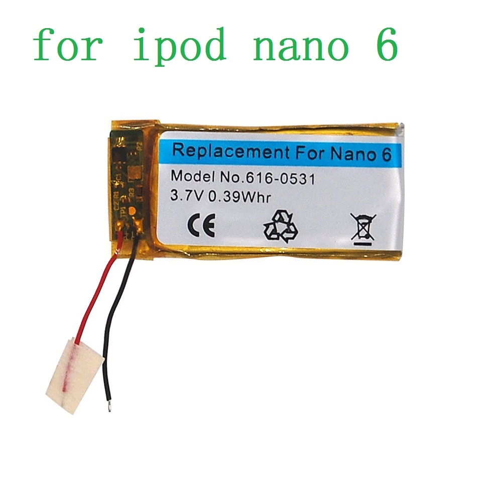 Replacement Battery for Apple iPod Nano 6th Gen 3.7V/0.39 WHR Li-Polymer Rechargeable Battery with Opening Pry Tool Kits