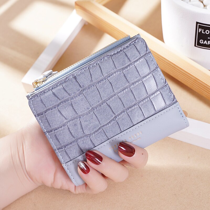 Crocodile Pattern Women's Wallets Mini Coin Purse Ladies Small Wallet Female PU Leather Two-Fold Zipper Card Holder: Blue 6210