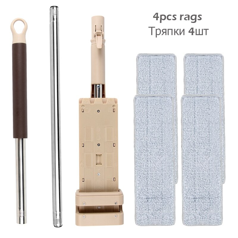 Free Hand Washing Magic Mop Self-Wringing Flat Mop Lazy Home Cleaner Automatic Spin 360 Rotating Wooden Floor Household Cleaning: 4pcs rags