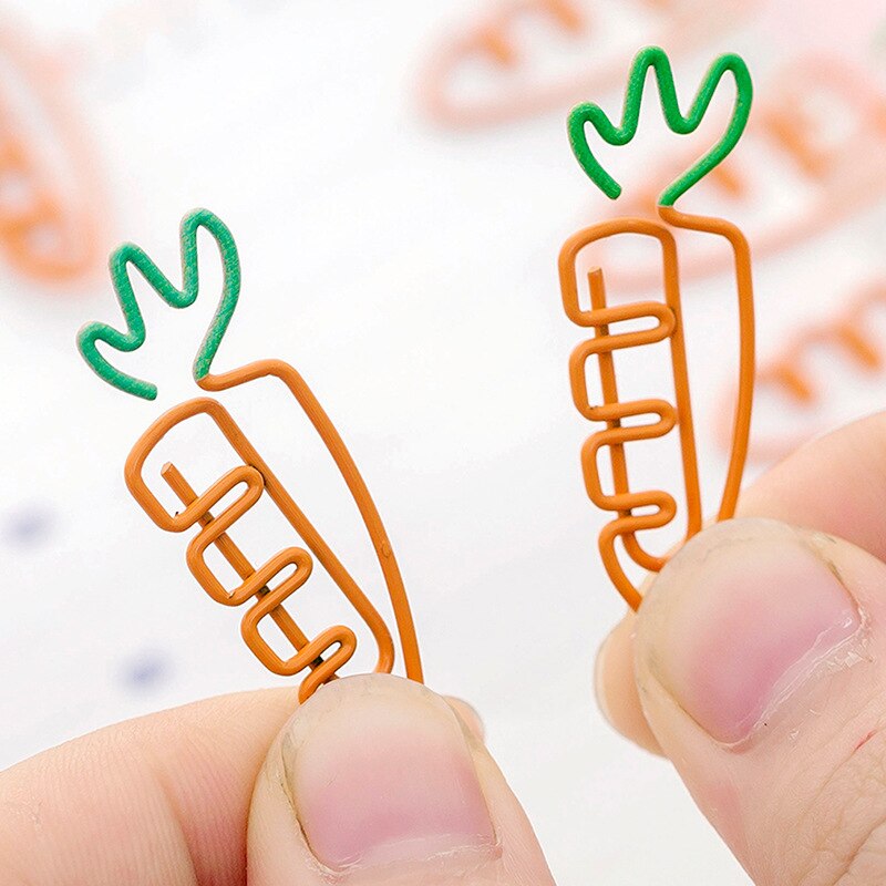 Lot de 5 trombones créatifs en forme de carotte, Kawaii, papeterie en métal, signet, fournitures scolaires et de bureau