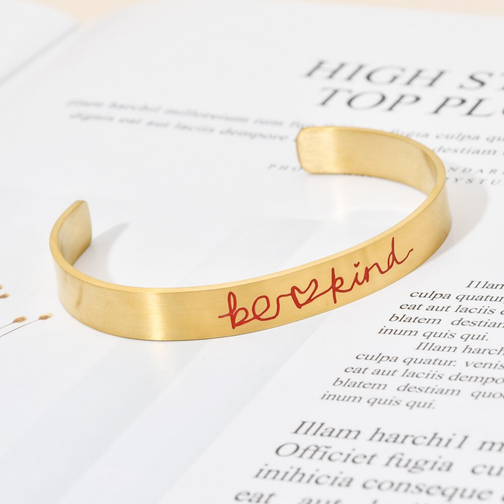 ZMZY Neue Boho Gold Armbinde Handschrift Edelstahl Armbänder Armreif Eingravierten Buchstaben Worte Armreifen Manschette Schmuck