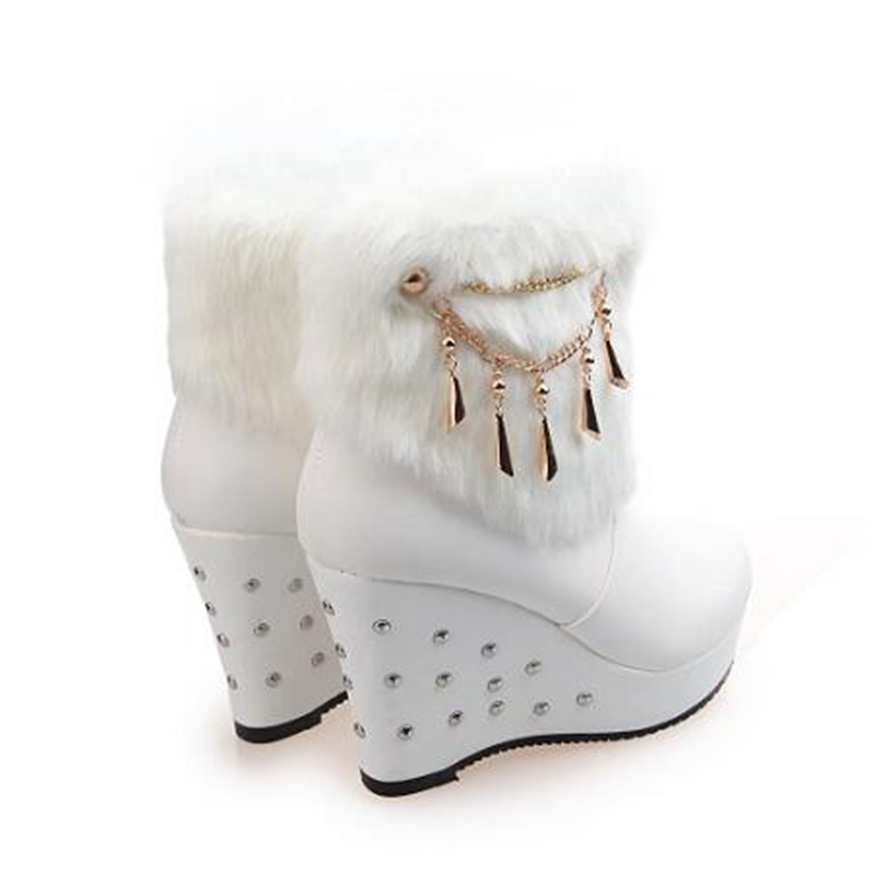 Covoyyar Wedge Laarzen Kralen Winter Vrouwen Schoenen Platform Warm Bont Schoenen Vrouw Enkel Witte Snowboots WBS4015