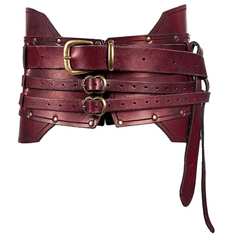 Cinturón de armadura de cuero ancho Medieval para hombre y mujer, accesorio de cintura Steampunk para disfraz de caballero Vikingo, pretina antigua para Cosplay de Larp: Rojo