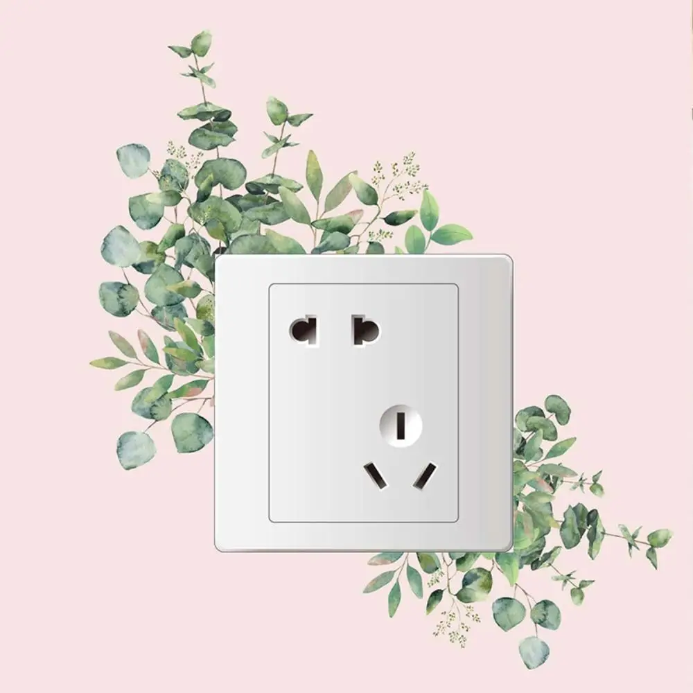 Pegatinas creativas de PVC para interruptor de pared, interruptores de enchufes de luz, rosas, margaritas, peonías, flores, hojas, plantas verdes, decoración del hogar,: Verde
