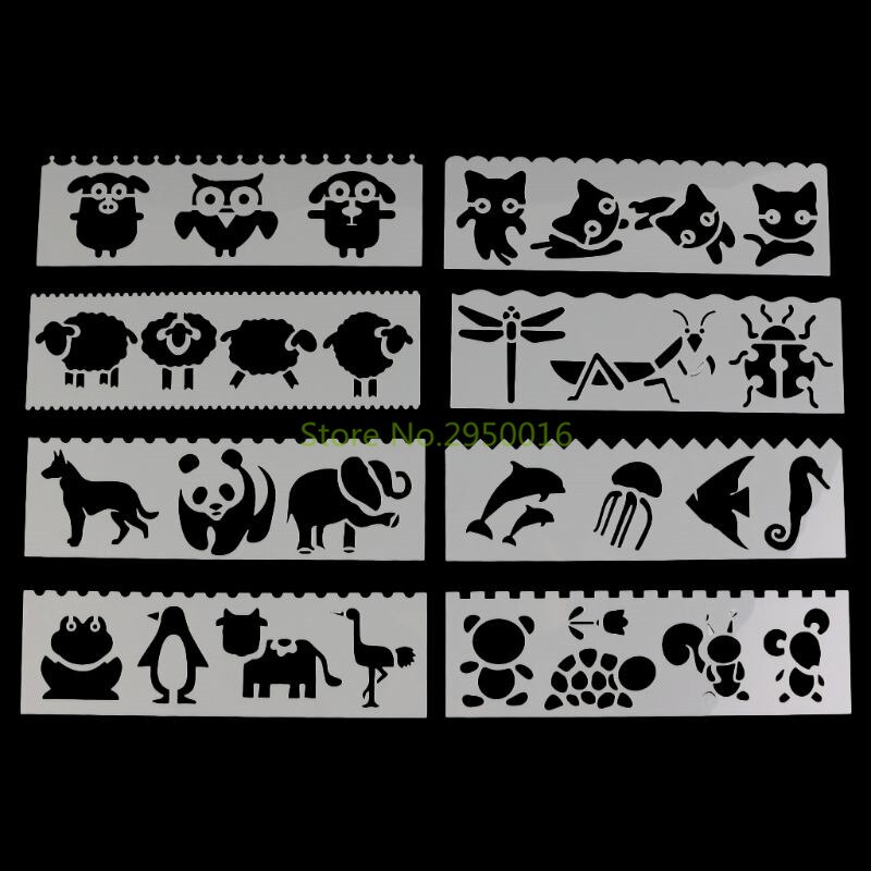 8Pcs/set Kids Plastic Drawing Template Rulers Stencils DIY Painting DIY Making School Stationery Supply Tools Craft 8 Types C26