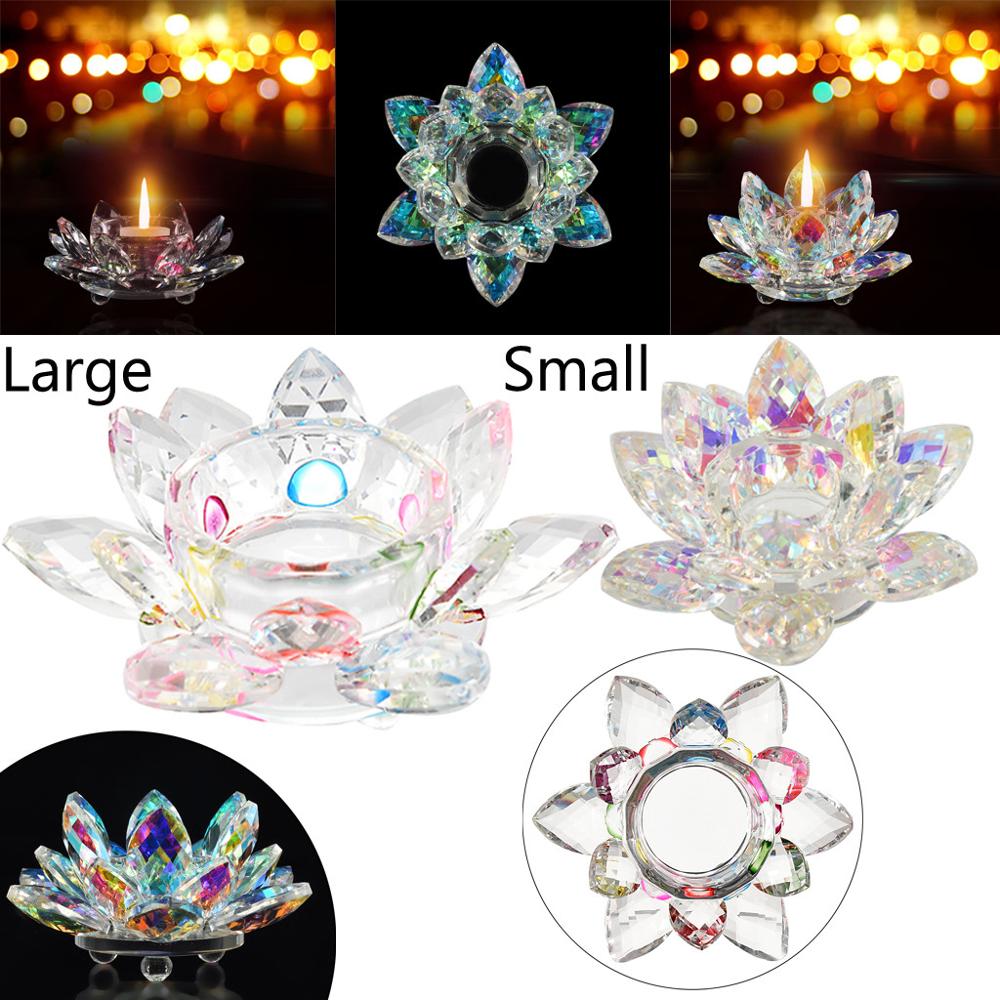 Crystal Lotus Candle Holders Multicolor Glass Flower Candle Tea Light Holder Buddhist Candlestick Lotus Flower Candle Stand CD