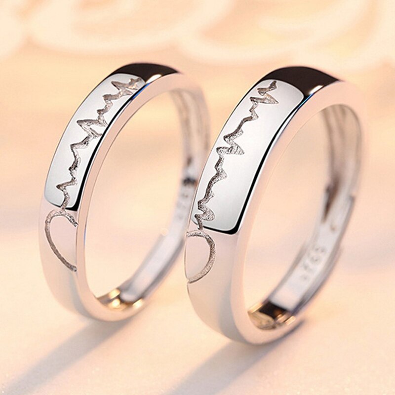 KnSam Paar ring 925 sterling zilver liefde hart partnerringen trouwringen trouwringen bruiloft verloving voor dames en heren, zilver, verstelbare maat [nieuwigheid ring], Sterling zilver, Zirkonia