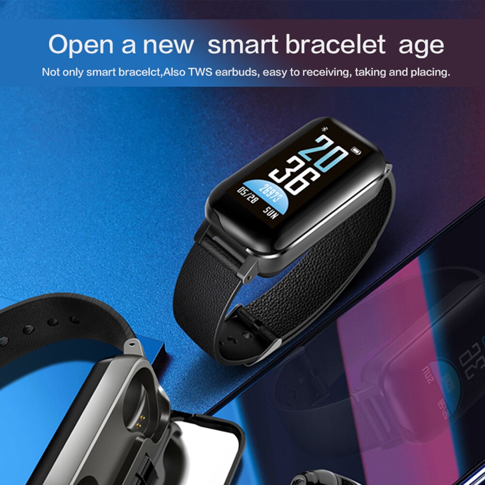 T89 TWS Bluetooth Earphone Smart Watch Touch control Smart Watch IP67 Support Siri BT Call music Fitness Bracelet Smart Band