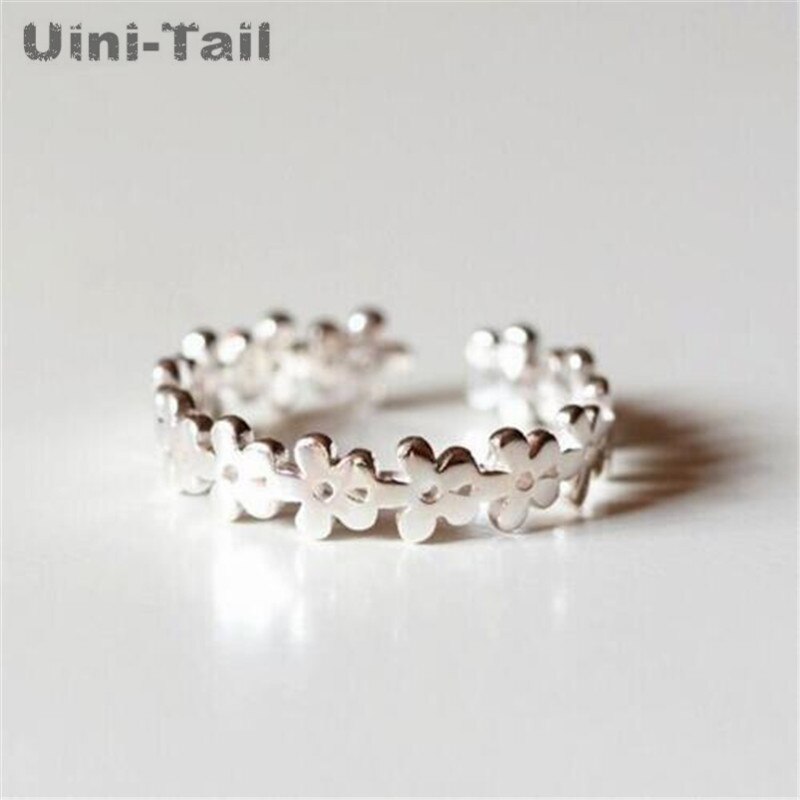 Uini-tail-anillo abierto de Plata de Ley 925, anillo de flor de coreana, de tendencia retro, , GN798