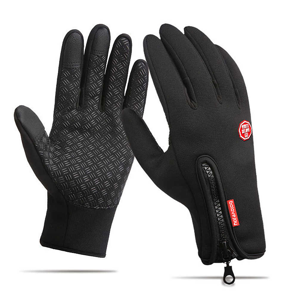 Ciclismo luvas de lã quente ao ar livre esporte equitação escalada esqui à prova de vento à prova dwindproof água quente dedo cheio tela sensível ao toque: Black / S