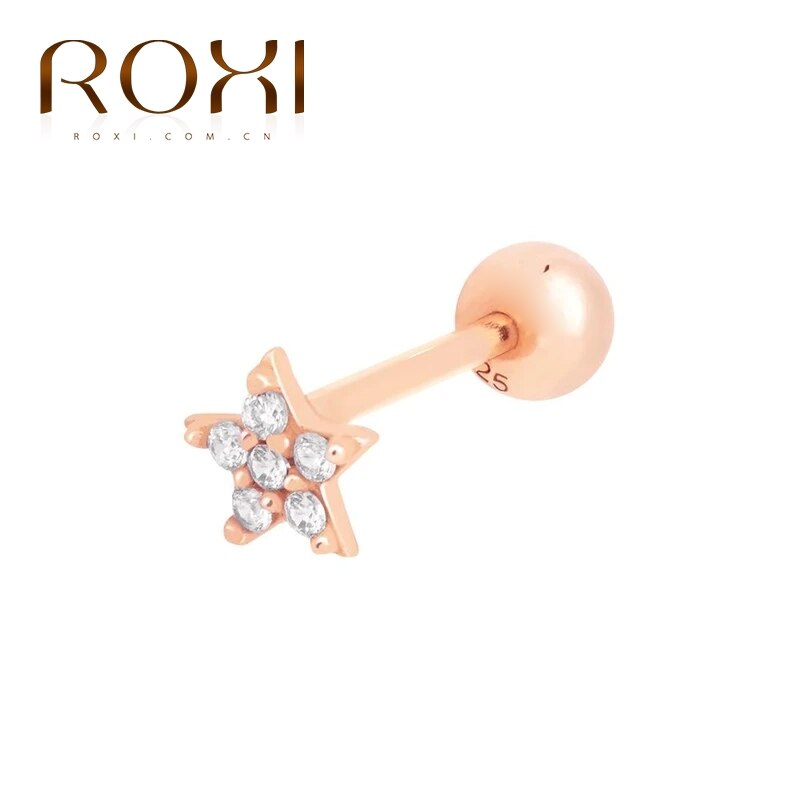 Roxi søde to stil stjerne mini øreringe til kvinder 925 sterling sølv pentagram piercing ørering pendientes kolczyki smykker: B rose guld