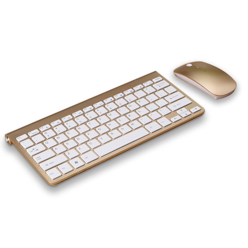 Ultra tyndt 2.4g trådløst tastatur og mus sæt multimedie saksetaster tastatur mus combo sæt til bærbar notebook desktop: Guld