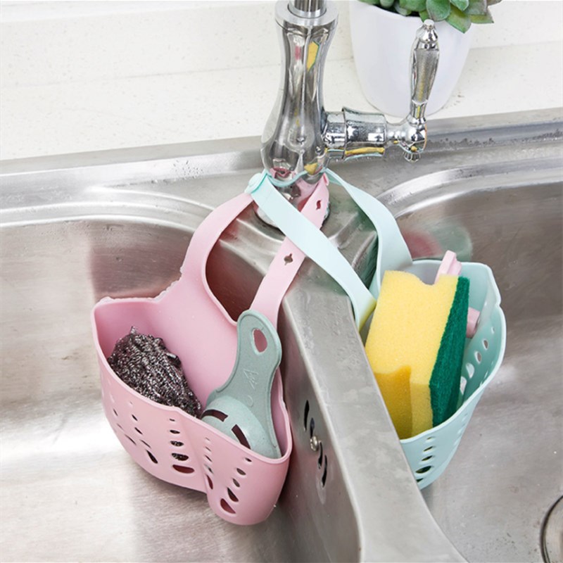 Sac suspendu d'évier, sac de rangement en caoutchouc, support de robinet, porte-éponge de savon, étagère de salle de bain réglable, fournitures d'accessoires de cuisine
