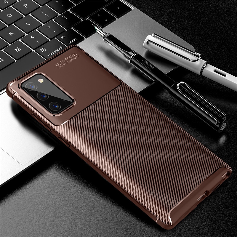 Carbon Fiber Case For Samsung Galaxy Note 20 Case Note 20 Ultra Cover Soft Phone Bumper For Samsung Galaxy Note 20 Ultra Funda: For Samsung Note 20 / Brown